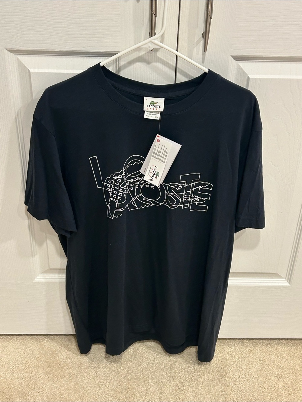 Lacoste Black Tee with White Outline Logo NWT